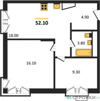 Планировка двухкомнатной(квартира) площадью 52.1 квадратных метров в “Лесная Коллекция”