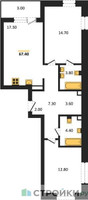 Планировка двухкомнатной(квартира) площадью 67.4 квадратных метров в “ЖК Шагал”