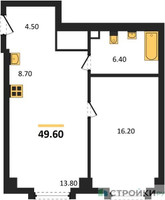 Планировка однокомнатной(квартира) площадью 49.6 квадратных метров в “ЖК Мангазея на Тульской”