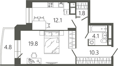 Планировка однокомнатной(квартира) площадью 49.5 квадратных метров в ЖК “ЖК Советская 18”