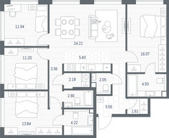 Планировка 4+ комнатной(квартира) площадью 109.77 квадратных метров в “ЖК TATE (Тэйт)”