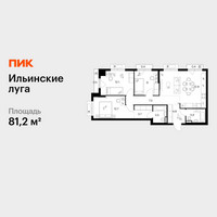 Планировка трехкомнатной(квартира) площадью 81.2 квадратных метров в “ЖК Ильинские луга”