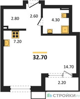 Планировка студии(квартира) площадью 32.7 квадратных метров в “ЖК Дзен-кварталы”