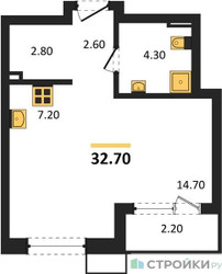 Планировка студии(квартира) площадью 32.7 квадратных метров в ЖК “ЖК Дзен-кварталы”