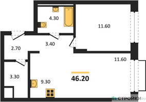 Планировка однокомнатной(квартира) площадью 46.2 квадратных метров в “ЖК Равновесие”
