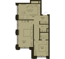 Планировка двухкомнатной(квартира) площадью 59.6 квадратных метров в ЖК “ЖК Дом на Часовой”