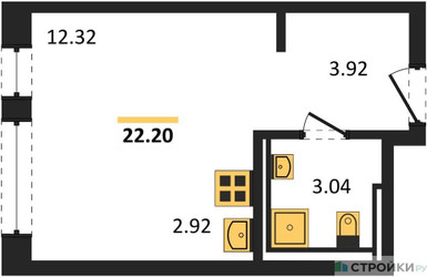 Планировка студии(квартира) площадью 22.2 квадратных метров в ЖК “ЖК Новое Видное”