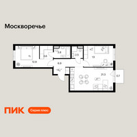 Планировка двухкомнатной(квартира) площадью 64.7 квадратных метров в “ЖК Москворечье”