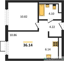 Планировка однокомнатной(квартира) площадью 36.14 квадратных метров в “ЖК Горки Парк”