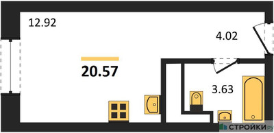 Планировка студии(квартира) площадью 20.8 квадратных метров в ЖК “ЖК Clementine (Клементин)”