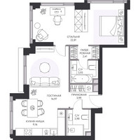 Планировка двухкомнатной(квартира) площадью 64 квадратных метров в “ЖК Hide (Хайд)”