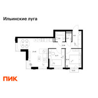 Планировка двухкомнатной(квартира) площадью 51.44 квадратных метров в “ЖК Ильинские луга”