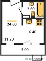 Планировка студии(квартира) площадью 24.6 квадратных метров в “ЖК Первый Лермонтовский”