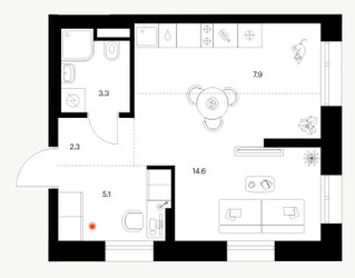 Планировка студии(квартира) площадью 33.2 квадратных метров в ЖК “ЖК Саларьево парк”