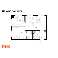 Планировка двухкомнатной(квартира) площадью 54.1 квадратных метров в “ЖК Ильинские луга”