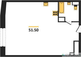 Планировка студии(квартира) площадью 51.5 квадратных метров в “ЖК Стремянный 2 (Амарант)”