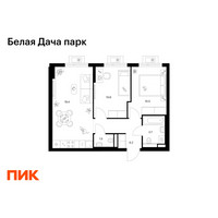 Планировка двухкомнатной(квартира) площадью 51.9 квадратных метров в “ЖК Белая Дача парк”
