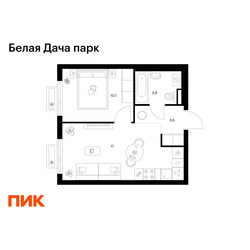 Планировка однокомнатной(квартира) площадью 34.6 квадратных метров в ЖК “ЖК Белая Дача парк”