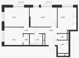 Планировка трехкомнатной(квартира) площадью 72.4 квадратных метров в “ЖК Талисман на Рокоссовского”