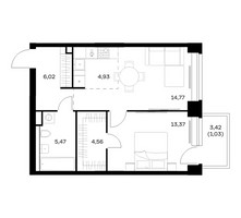 Планировка однокомнатной(квартира) площадью 50.15 квадратных метров в “ЖК НОВА”