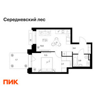 Планировка однокомнатной(квартира) площадью 39 квадратных метров в “ЖК Середневский лес”