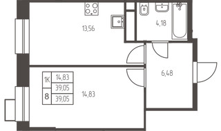 Планировка однокомнатной(квартира) площадью 39 квадратных метров в “ЖК Новая Ивантеевка”
