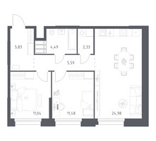Планировка двухкомнатной(апартаменты) площадью 65.74 квадратных метров в “ЖК Апарт-отель Тропарево парк”