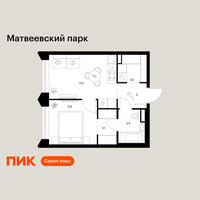 Планировка однокомнатной(квартира) площадью 34.2 квадратных метров в “ЖК Матвеевский парк”