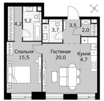 Планировка двухкомнатной(квартира) площадью 58.3 квадратных метров в ЖК “ЖК Amber City (Амбер Сити)”