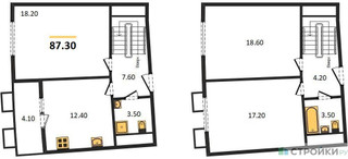Планировка трехкомнатной(квартира) площадью 87.3 квадратных метров в “ЖК Римский”