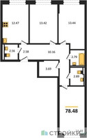 Планировка трехкомнатной(квартира) площадью 78.48 квадратных метров в “ЖК Квартал Марьино”