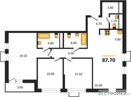 Планировка трехкомнатной(квартира) площадью 87.7 квадратных метров в “ЖК Скандинавия”
