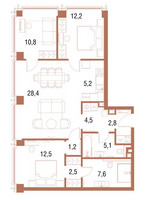 Планировка трехкомнатной(квартира) площадью 92.7 квадратных метров в “ЖК Symphony 34 (Симфония 34)”