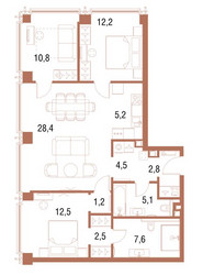 Планировка трехкомнатной(квартира) площадью 92.7 квадратных метров в ЖК “ЖК Symphony 34 (Симфония 34)”