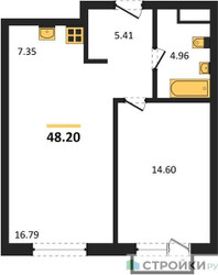 Планировка однокомнатной(квартира) площадью 48.2 квадратных метров в ЖК “ЖК УНО Соколиная гора”