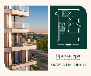 Планировка трехкомнатной(квартира) площадью 75 квадратных метров в ЖК “Клубный город на реке Примавера”