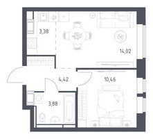 Планировка однокомнатной(квартира) площадью 36.16 квадратных метров в “ЖК Большое Путилково”