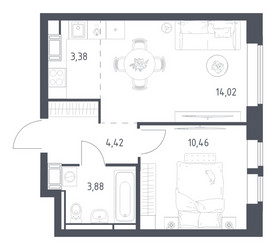 Планировка однокомнатной(квартира) площадью 36.16 квадратных метров в ЖК “ЖК Большое Путилково”