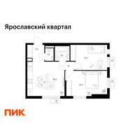 Планировка двухкомнатной(квартира) площадью 51.4 квадратных метров в “Ярославский квартал”