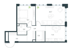 Планировка двухкомнатной(квартира) площадью 62.8 квадратных метров в “ЖК Level Южнопортовая”