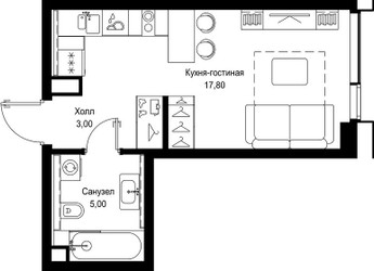 Планировка студии(квартира) площадью 25.8 квадратных метров в ЖК “Мультиквартал СИТИДЗЕН”