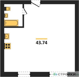 Планировка однокомнатной(квартира) площадью 43.74 квадратных метров в “ЖК Парк Апрель”