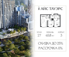 Планировка двухкомнатной(квартира) площадью 65.8 квадратных метров в “ЖК Айс Тауэрс”