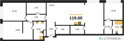Планировка трехкомнатной(квартира) площадью 119.6 квадратных метров в ЖК “ЖК Дом А”