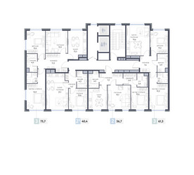 Планировка трехкомнатной(квартира) площадью 74.9 квадратных метров в ЖК “ЖК Сиреневый парк”