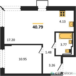 Планировка однокомнатной(квартира) площадью 40.79 квадратных метров в ЖК “ЖК Подольские кварталы”