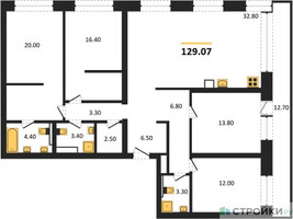 Планировка 4+ комнатной(квартира) площадью 129.07 квадратных метров в “ЖК Republic (Репаблик)”