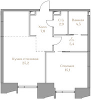 Планировка однокомнатной(квартира) площадью 60.7 квадратных метров в “ЖК Коллекция Лужники”