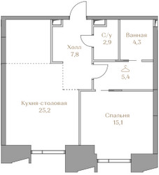 Планировка однокомнатной(квартира) площадью 60.7 квадратных метров в ЖК “ЖК Коллекция Лужники”