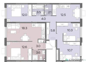 Планировка трехкомнатной(квартира) площадью 60.9 квадратных метров в “ЖК Лучи-2”